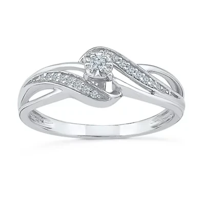 Promise My Love Womens 1/10 CT. T.W. Natural White Diamond Sterling Silver Round Bypass Ring