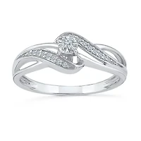 Promise My Love Womens 1/10 CT. T.W. Natural White Diamond Sterling Silver Round Bypass Ring