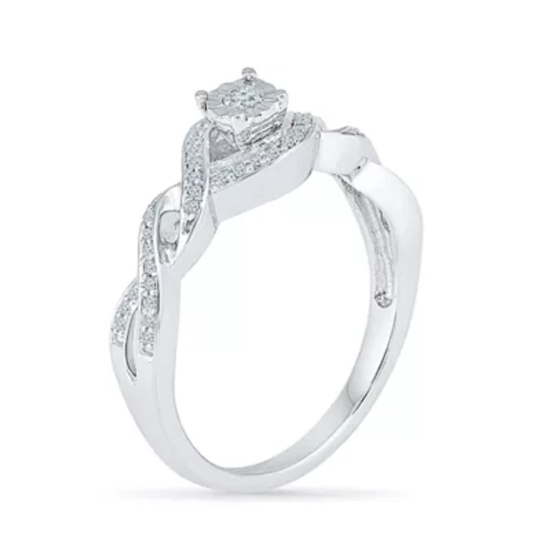 Promise My Love Womens 1/5 CT. Natural White Diamond Sterling Silver Round Side Stone Ring