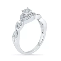 Promise My Love Womens 1/5 CT. Natural White Diamond Sterling Silver Round Side Stone Ring
