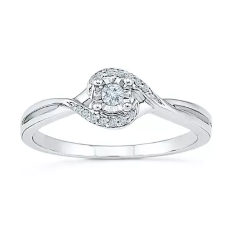 Womens 1/10 CT. T.W. Natural White Diamond Sterling Silver Round Bypass  Promise Ring