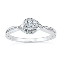 Womens 1/10 CT. T.W. Natural White Diamond Sterling Silver Round Bypass  Promise Ring