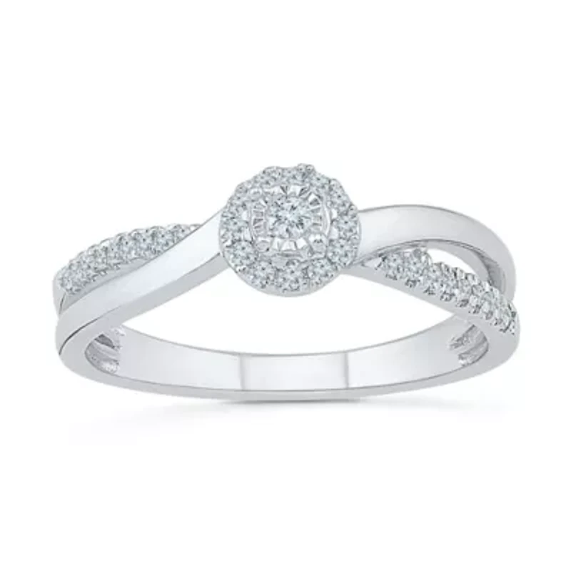 Womens 1/5 CT. Natural White Diamond Sterling Silver Round Side Stone Halo Promise Ring