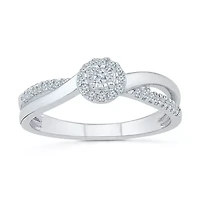 Womens 1/5 CT. Natural White Diamond Sterling Silver Round Side Stone Halo Promise Ring