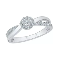 Womens 1/5 CT. Natural White Diamond Sterling Silver Round Side Stone Halo Promise Ring