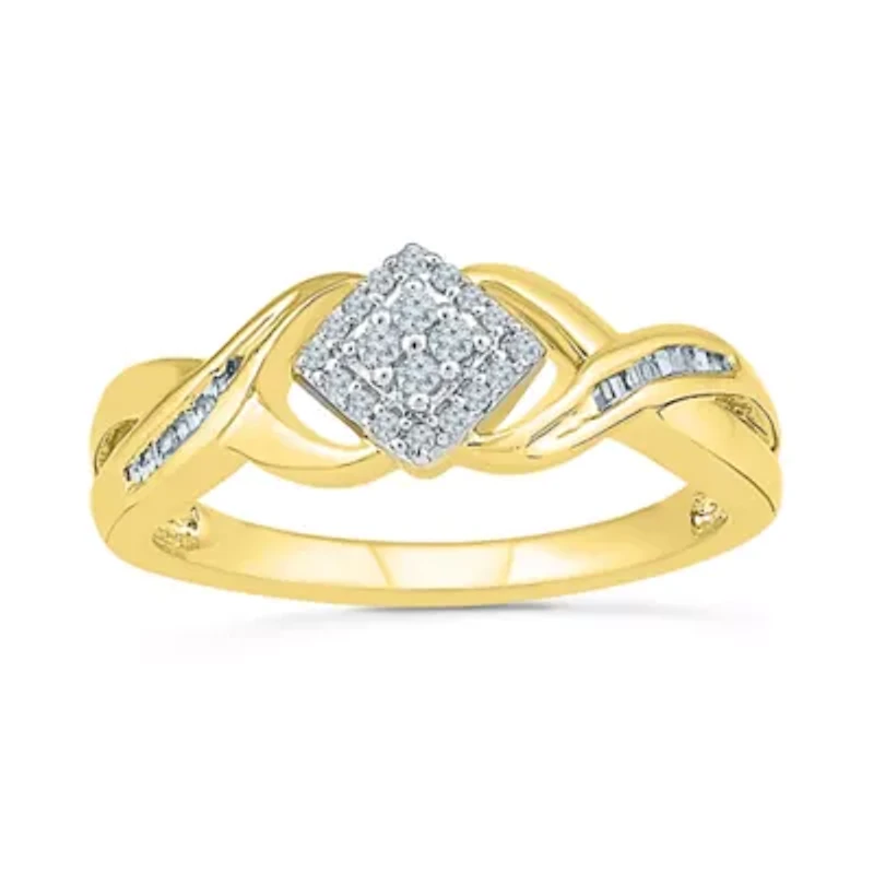 Promise My Love Womens 1/5 CT. Natural White Diamond Sterling Silver Side Stone Halo Ring