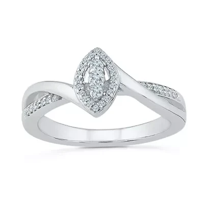 Promise My Love Womens 1/6 CT. T.W. Natural White Diamond Sterling Silver Marquise Side Stone Halo Ring