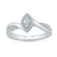 Promise My Love Womens 1/6 CT. T.W. Natural White Diamond Sterling Silver Marquise Side Stone Halo Ring