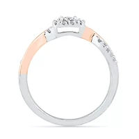 Promise My Love Womens 1/5 CT. Natural White Diamond 10K Rose Gold Sterling Silver Cushion Bypass  Halo Ring
