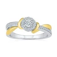 Promise My Love Womens 1/5 CT. Natural White Diamond 10K Gold Sterling Silver Round Bypass  Halo Ring