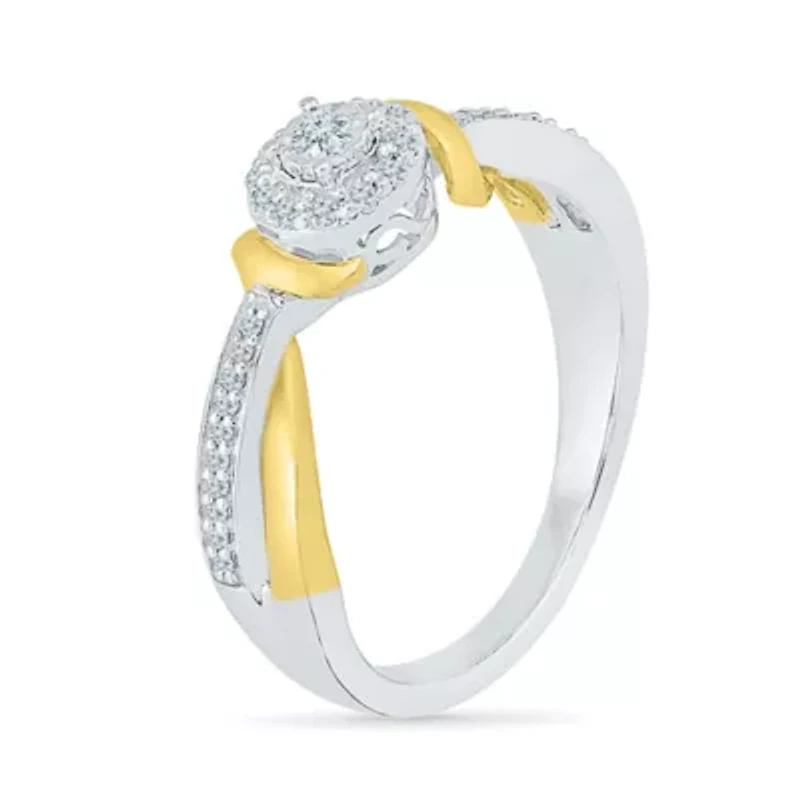 Promise My Love Womens 1/5 CT. Natural White Diamond 10K Gold Sterling Silver Round Bypass  Halo Ring