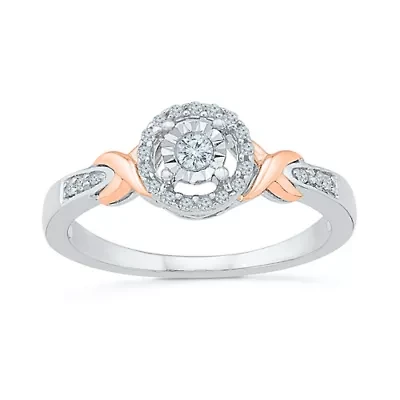 Promise My Love Womens 1/5 CT. Natural White Diamond 10K Rose Gold Sterling Silver Round Side Stone Halo Ring