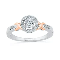 Promise My Love Womens 1/5 CT. Natural White Diamond 10K Rose Gold Sterling Silver Round Side Stone Halo Ring