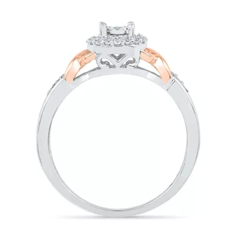 Promise My Love Womens 1/5 CT. Natural White Diamond 10K Rose Gold Sterling Silver Round Side Stone Halo Ring