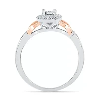 Promise My Love Womens 1/5 CT. Natural White Diamond 10K Rose Gold Sterling Silver Round Side Stone Halo Ring