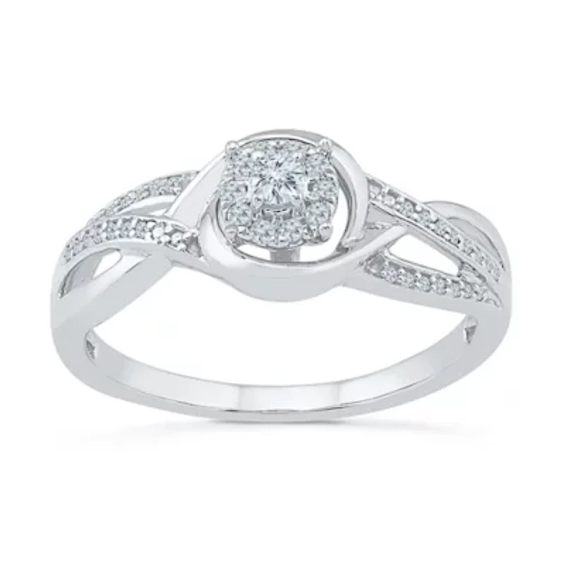 Promise My Love Womens 1/5 CT. Natural White Diamond Sterling Silver Round Side Stone Ring