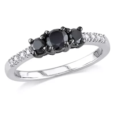 Love Lives Forever Womens 1/2 CT. T.W. Natural Black Diamond Sterling Silver Round 3-Stone Engagement Ring