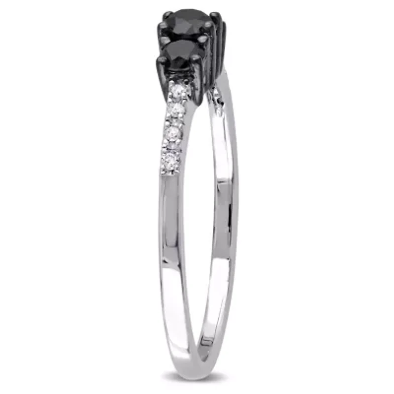 Love Lives Forever Womens 1/2 CT. T.W. Natural Black Diamond Sterling Silver Round 3-Stone Engagement Ring