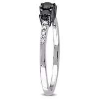 Love Lives Forever Womens 1/2 CT. T.W. Natural Black Diamond Sterling Silver Round 3-Stone Engagement Ring