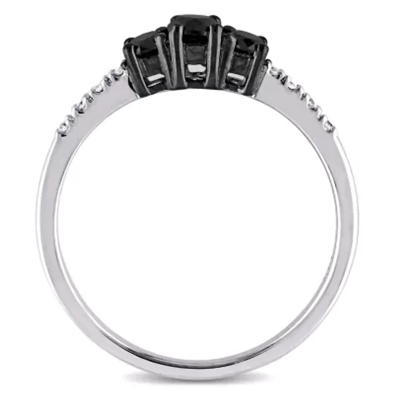 Love Lives Forever Womens 1/2 CT. T.W. Natural Black Diamond Sterling Silver Round 3-Stone Engagement Ring