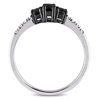 Love Lives Forever Womens 1/2 CT. T.W. Natural Black Diamond Sterling Silver Round 3-Stone Engagement Ring