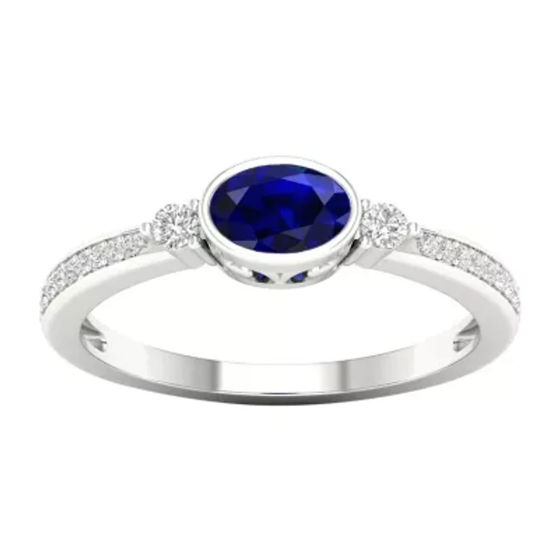 Womens Diamond Accent Genuine Blue Sapphire 10K Gold Promise Ring