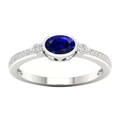 Womens Diamond Accent Genuine Blue Sapphire 10K Gold Promise Ring