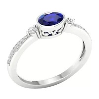 Womens Diamond Accent Genuine Blue Sapphire 10K Gold Promise Ring