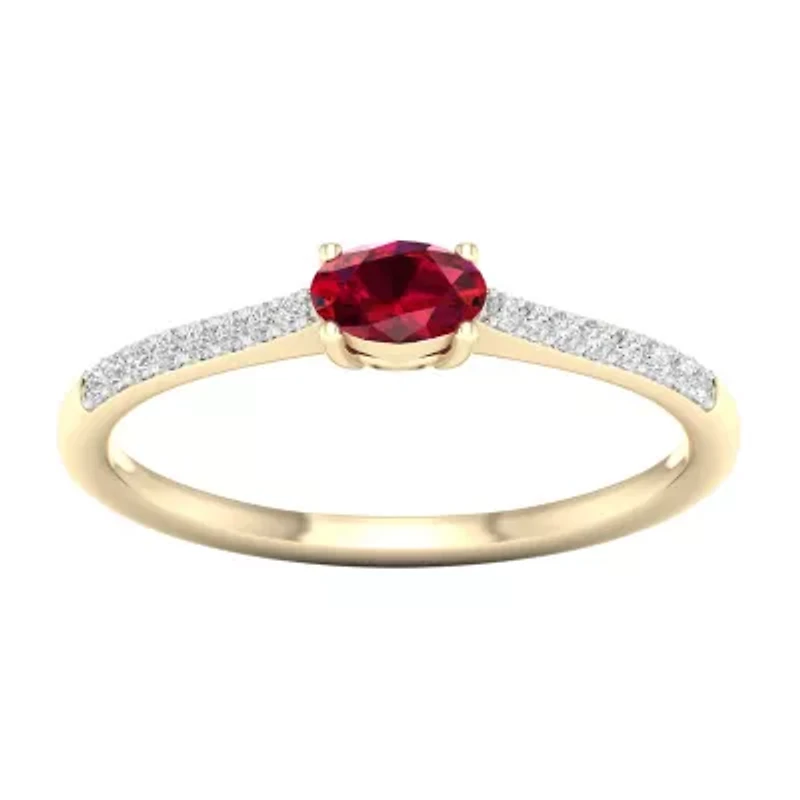 Womens Diamond Accent Lead Glass-Filled Red Ruby 10K Gold Promise Ring