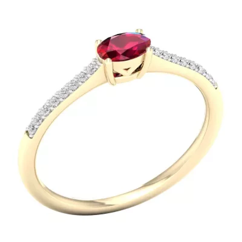 Womens Diamond Accent Lead Glass-Filled Red Ruby 10K Gold Promise Ring