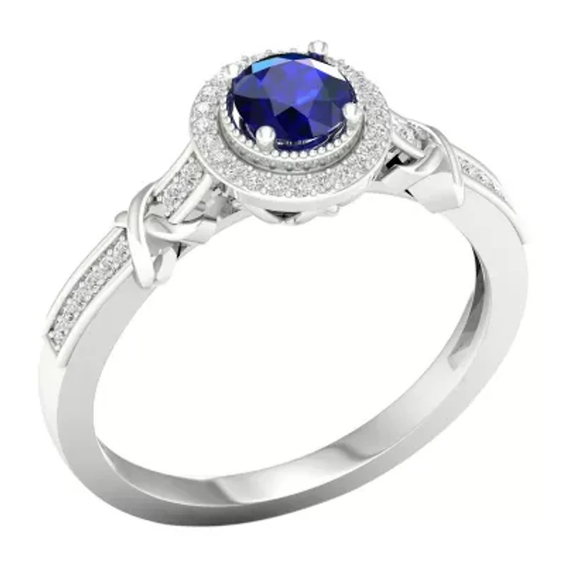 Womens 1/10 CT. T.W. Genuine Blue Sapphire 10K Gold Halo Promise Ring