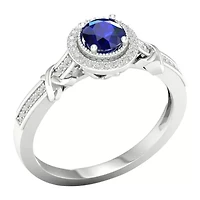 Womens 1/10 CT. T.W. Genuine Blue Sapphire 10K Gold Halo Promise Ring