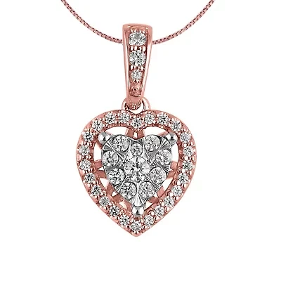 Womens 1/4 CT. T.W. Natural White Diamond 10K Rose Gold Heart 18 Inch Pendant Necklace