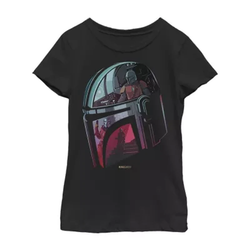 Little & Big Girls The Mandalorian Helmet Crew Neck Short Sleeve Graphic T-Shirt