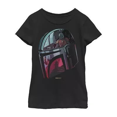 Little & Big Girls The Mandalorian Helmet Crew Neck Short Sleeve Graphic T-Shirt