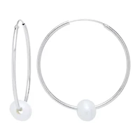 Silver Treasures Womens Cultured Freshwater Pearl Sterling Silver 35mm Hoop Earrings