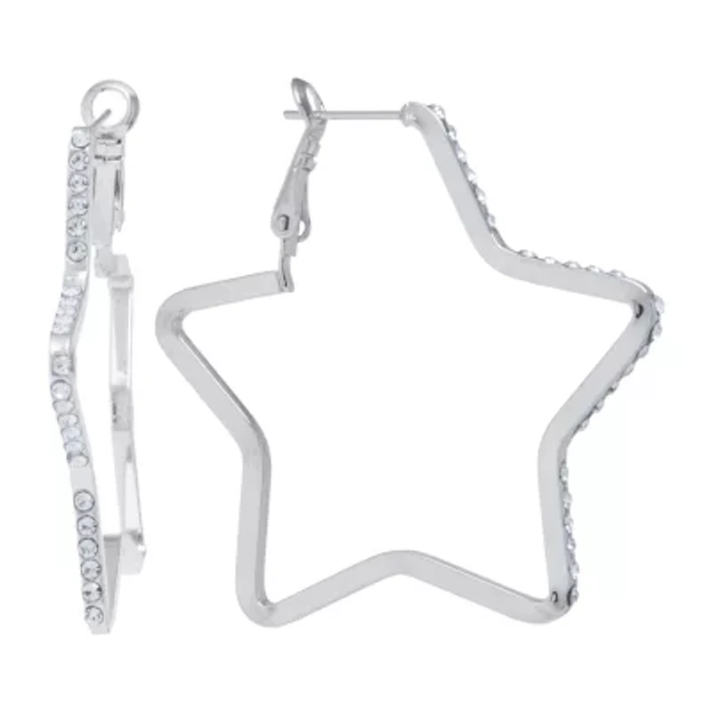 Sparkle Allure Womens Crystal 45mm Star Hoop Earrings