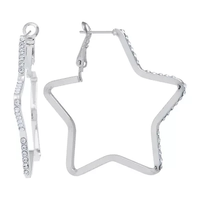 Sparkle Allure Womens Crystal 45mm Star Hoop Earrings