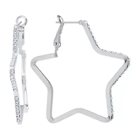 Sparkle Allure Womens Crystal 45mm Star Hoop Earrings