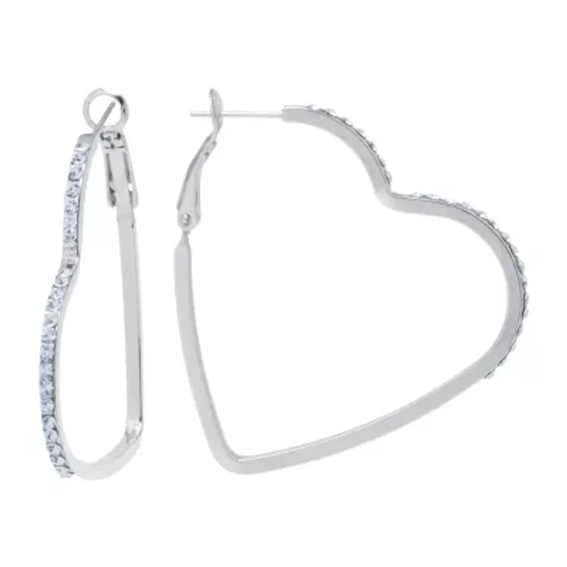 Sparkle Allure Womens Crystal 45mm Heart Hoop Earrings