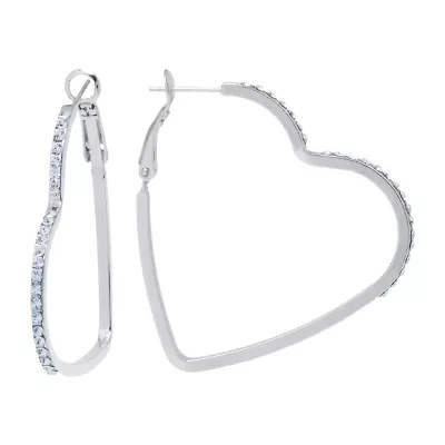 Sparkle Allure Womens Crystal 45mm Heart Hoop Earrings