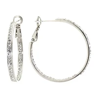 Sparkle Allure Womens Crystal 33mm Hoop Earrings