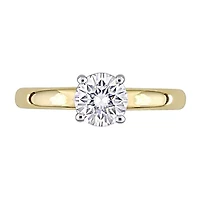 Womens Lab Created White Moissanite 14K Two Tone Gold Solitaire Engagement Ring
