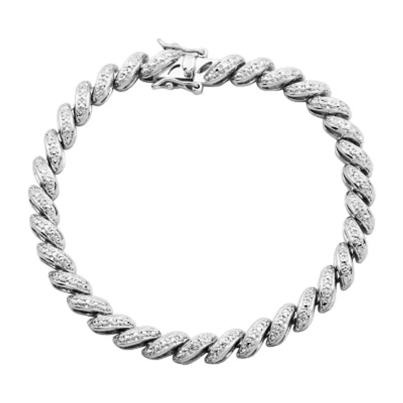 Sparkle Allure Silver Reflections Womens Natural White Diamond Accent Pure Silver Over Brass Round 7.25 Inch Tennis Bracelet