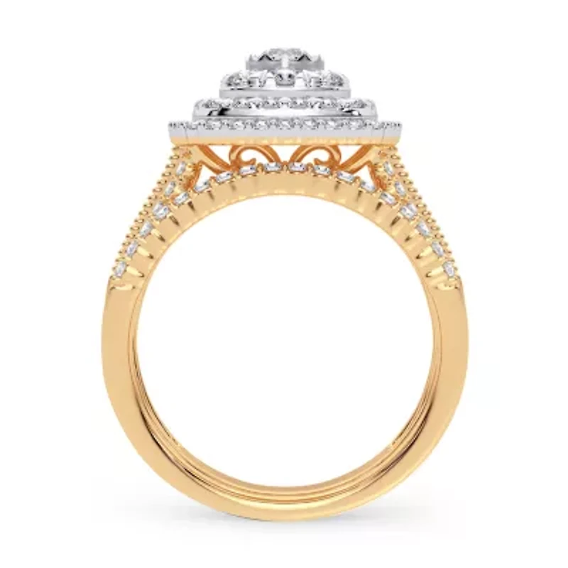 1 CT. T.W. Natural Diamond Cushion Side Stone Halo Engagement Ring 10K or 14K Gold