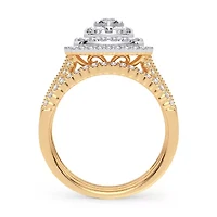1 CT. T.W. Natural Diamond Cushion Side Stone Halo Engagement Ring 10K or 14K Gold
