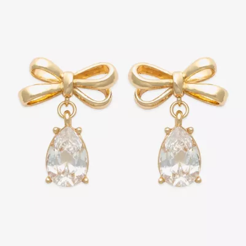 Bijoux Bar Gold Tone Womens Cubic Zirconia Bow Drop Earrings