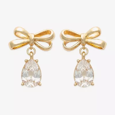 Bijoux Bar Gold Tone Womens Cubic Zirconia Bow Drop Earrings