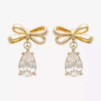 Bijoux Bar Gold Tone Womens Cubic Zirconia Bow Drop Earrings
