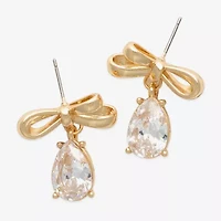 Bijoux Bar Gold Tone Womens Cubic Zirconia Bow Drop Earrings